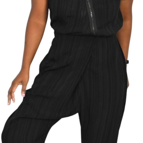 Miriam Ponsa Jumpsuit Black Sheer Asymmetric Zip Relaxed Trouser Size Small - Picture 6 of 15